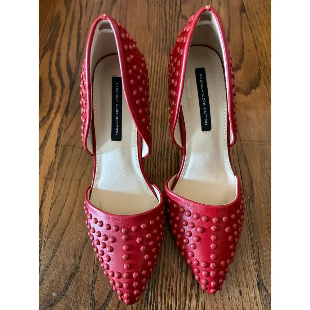French Connection Red Women's Forever Studded Two-Piece Pumps NWOT